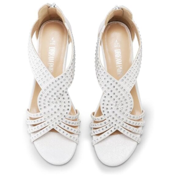 DREAM PAIRS Women's Open Toe Wedges Sandals Sparkly Rhinestone Zipper White 7M - Picture 5 of 7